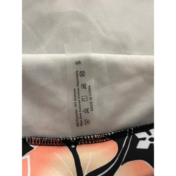 Swim Suit Women’s Size Small 2 Piece Floral Print Orange Black U Neck Like New - Picture 5 of 6